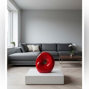 Bright Orange Donut Sculpture, Modern Abstract Minimalist Ceramic, 8.5" x 6.5"